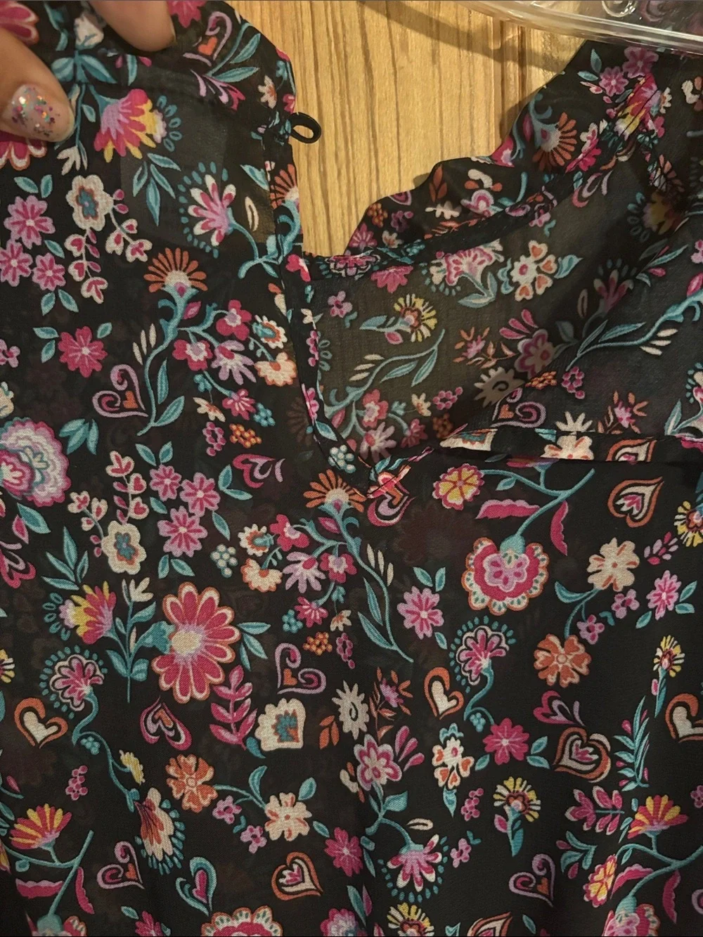 wonder nation Navy Floral Short Sleeve Dress with Pink & Purple Flowers